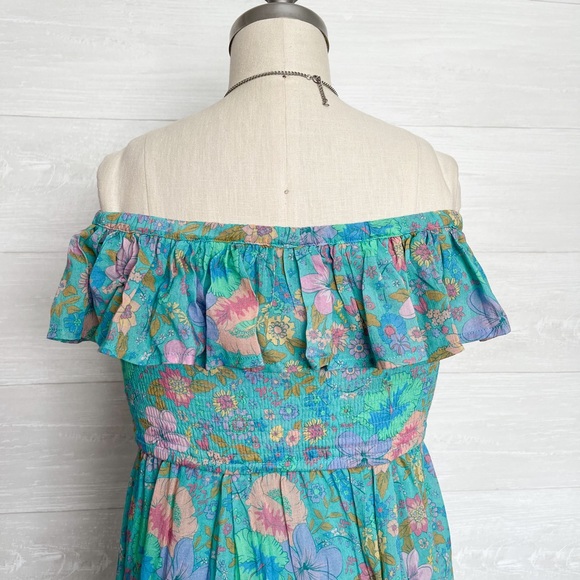 SPELL Hibiscus Lane Strapless Flutter Midi Dress Organic 
Lagoon Floral Print - Picture 14 of 17